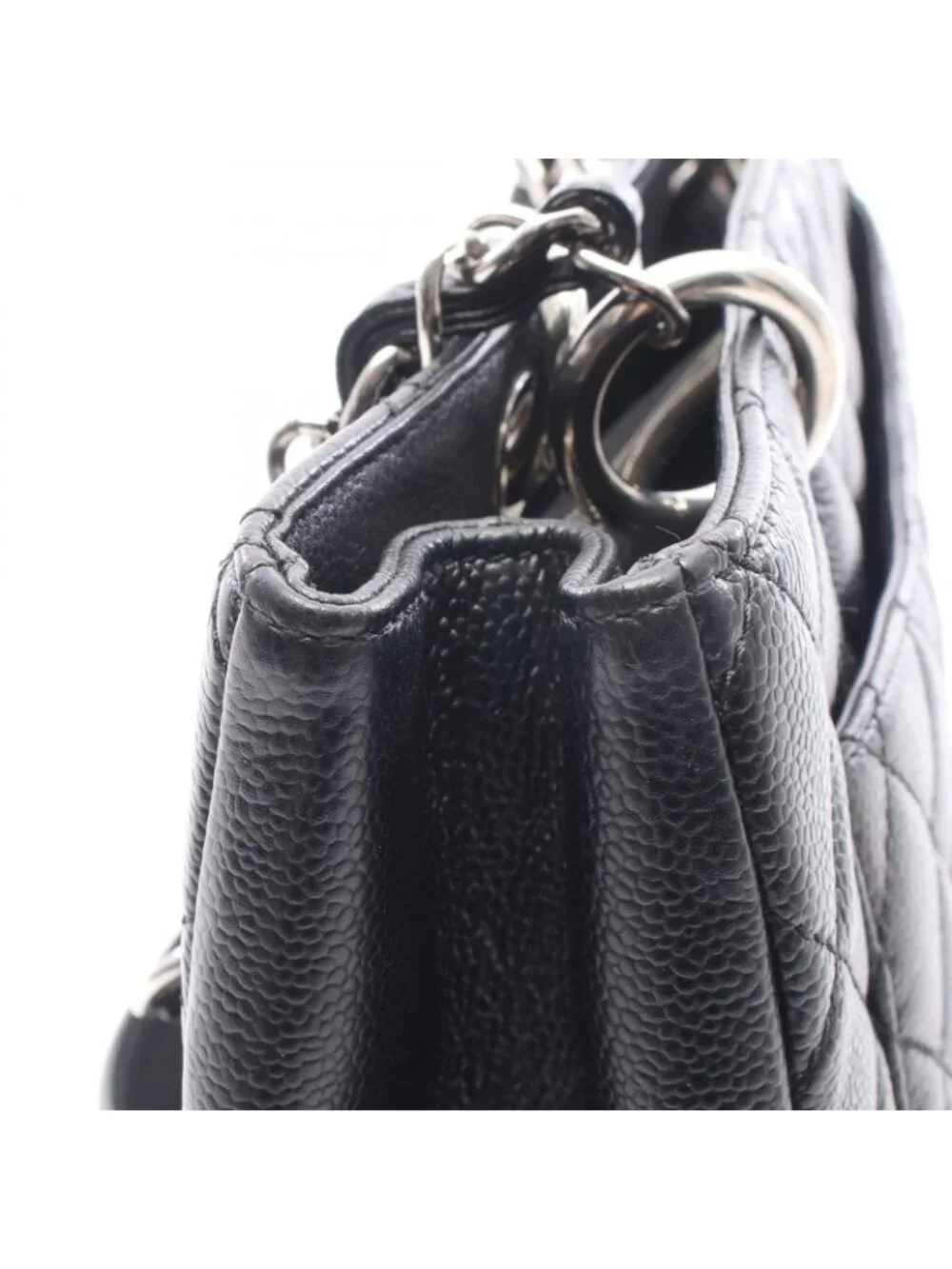 Chanel Tote Bag Quilted Grand Shopping GST Black Caviar Leather Chain